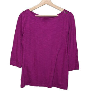 LOFT Boatneck T-Shirt Womens Size M 3/4 Sleeves Slub Knit Buttons Lightweight